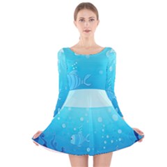 Ai Generated Ocean Sea Fish Aquatic Water Nature Long Sleeve Velvet Skater Dress by Pakemis