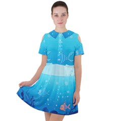 Ai Generated Ocean Sea Fish Aquatic Water Nature Short Sleeve Shoulder Cut Out Dress  by Pakemis