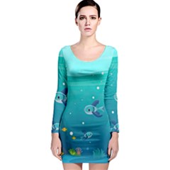 Ai Generated Ocean Sea Fish Aquatic Water Nature 2 Long Sleeve Bodycon Dress by Pakemis