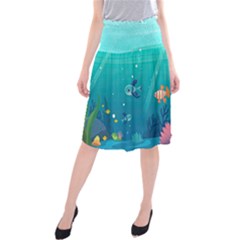 Ai Generated Ocean Sea Fish Aquatic Water Nature 2 Midi Beach Skirt by Pakemis