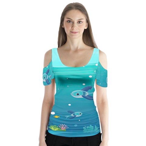 Ai Generated Ocean Sea Fish Aquatic Water Nature 2 Butterfly Sleeve Cutout Tee  by Pakemis