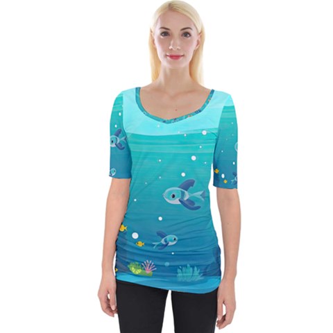 Ai Generated Ocean Sea Fish Aquatic Water Nature 2 Wide Neckline Tee by Pakemis