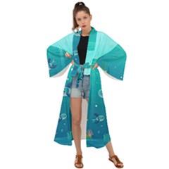 Ai Generated Ocean Sea Fish Aquatic Water Nature 2 Maxi Kimono by Pakemis