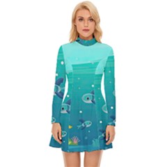 Ai Generated Ocean Sea Fish Aquatic Water Nature 2 Long Sleeve Velour Longline Dress by Pakemis