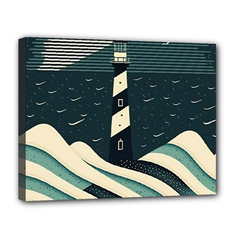 Lighthouse Abstract Ocean Sea Waves Water Blue Canvas 14  X 11  (stretched) by Pakemis