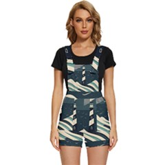 Lighthouse Abstract Ocean Sea Waves Water Blue Short Overalls by Pakemis