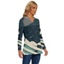 Lighthouse Abstract Ocean Sea Waves Water Blue Long Sleeve Drawstring Hooded Top View3