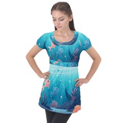 Ai Generated Ocean Sea Fish Aquatic Water Nature 4 Puff Sleeve Tunic Top by Pakemis