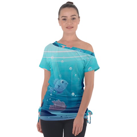 Ai Generated Ocean Sea Fish Aquatic Water Nature 4 Off Shoulder Tie-up Tee by Pakemis