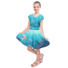 Ai Generated Ocean Sea Fish Aquatic Water Nature 4 Kids  Short Sleeve Dress by Pakemis