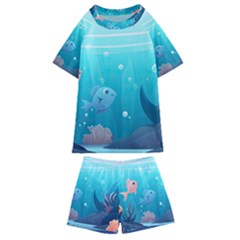 Ai Generated Ocean Sea Fish Aquatic Water Nature 4 Kids  Swim Tee And Shorts Set by Pakemis