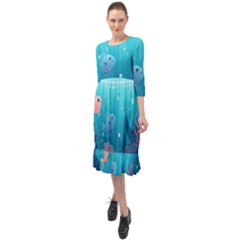 Ai Generated Ocean Sea Fish Aquatic Water Nature 4 Ruffle End Midi Chiffon Dress by Pakemis