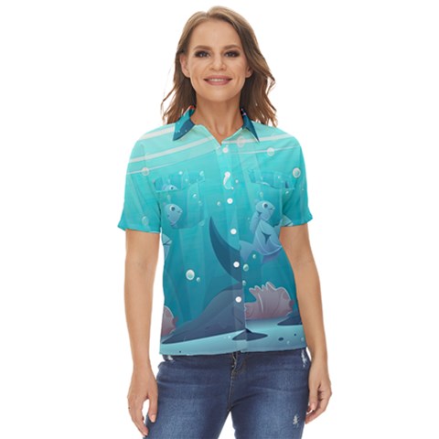 Ai Generated Ocean Sea Fish Aquatic Water Nature 4 Women s Short Sleeve Double Pocket Shirt by Pakemis