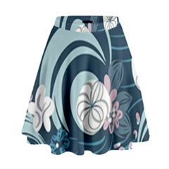 Flowers Pattern Floral Ocean Abstract Digital Art High Waist Skirt by Pakemis