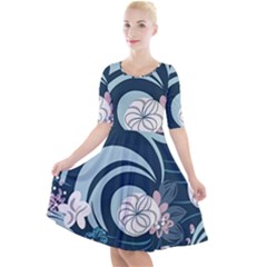 Flowers Pattern Floral Ocean Abstract Digital Art Quarter Sleeve A-line Dress by Pakemis