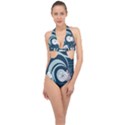 Flowers Pattern Floral Ocean Abstract Digital Art Halter Front Plunge Swimsuit View1