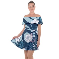 Flowers Pattern Floral Ocean Abstract Digital Art Off Shoulder Velour Dress by Pakemis