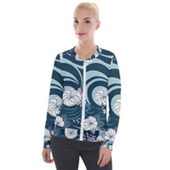 Flowers Pattern Floral Ocean Abstract Digital Art Velvet Zip Up Jacket by Pakemis