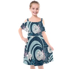 Flowers Pattern Floral Ocean Abstract Digital Art Kids  Cut Out Shoulders Chiffon Dress by Pakemis