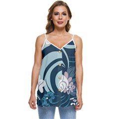 Flowers Pattern Floral Ocean Abstract Digital Art Casual Spaghetti Strap Chiffon Top by Pakemis