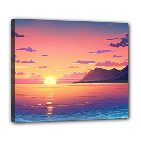 Sunset Ocean Beach Water Tropical Island Vacation 3 Deluxe Canvas 24  X 20  (stretched) by Pakemis