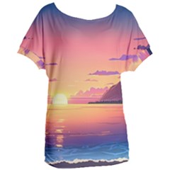 Sunset Ocean Beach Water Tropical Island Vacation 3 Women s Oversized Tee by Pakemis