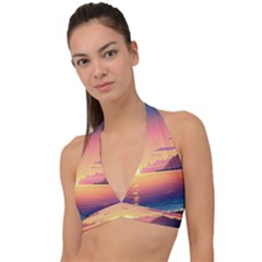 Sunset Ocean Beach Water Tropical Island Vacation 3 Halter Plunge Bikini Top by Pakemis