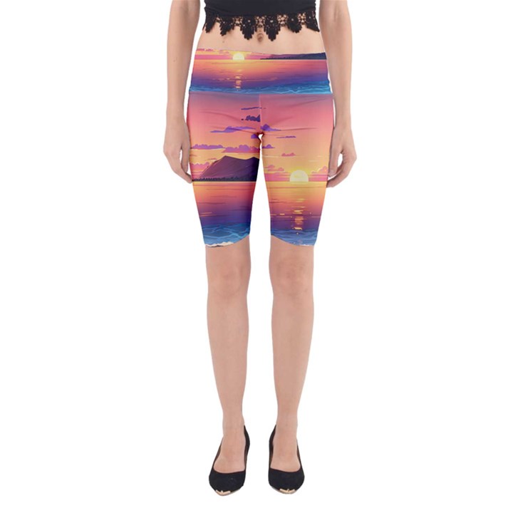 Sunset Ocean Beach Water Tropical Island Vacation 3 Yoga Cropped Leggings