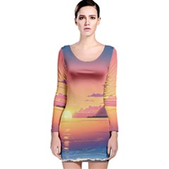 Sunset Ocean Beach Water Tropical Island Vacation 3 Long Sleeve Velvet Bodycon Dress by Pakemis