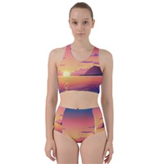 Sunset Ocean Beach Water Tropical Island Vacation 3 Racer Back Bikini Set by Pakemis