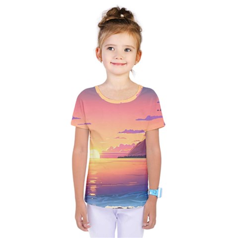 Sunset Ocean Beach Water Tropical Island Vacation 3 Kids  One Piece Tee by Pakemis