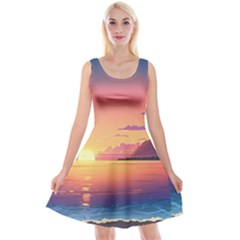 Sunset Ocean Beach Water Tropical Island Vacation 3 Reversible Velvet Sleeveless Dress by Pakemis