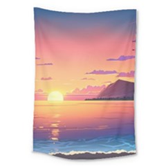 Sunset Ocean Beach Water Tropical Island Vacation 3 Large Tapestry by Pakemis