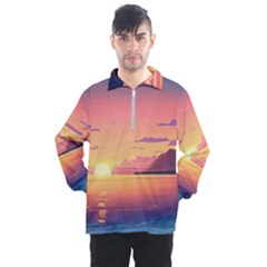 Sunset Ocean Beach Water Tropical Island Vacation 3 Men s Half Zip Pullover by Pakemis