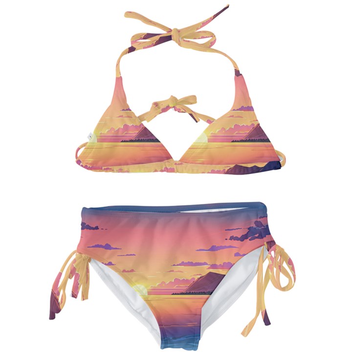 Sunset Ocean Beach Water Tropical Island Vacation 3 Kids  Classic Bikini Set