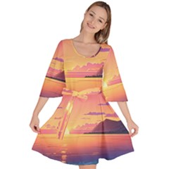 Sunset Ocean Beach Water Tropical Island Vacation 3 Velour Kimono Dress by Pakemis