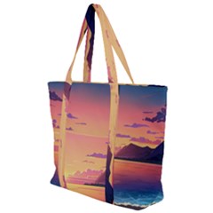 Sunset Ocean Beach Water Tropical Island Vacation 3 Zip Up Canvas Bag by Pakemis