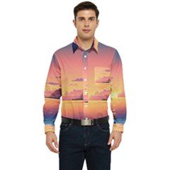 Sunset Ocean Beach Water Tropical Island Vacation 3 Men s Long Sleeve Pocket Shirt  by Pakemis