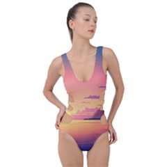 Sunset Ocean Beach Water Tropical Island Vacation 3 Side Cut Out Swimsuit by Pakemis