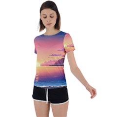 Sunset Ocean Beach Water Tropical Island Vacation 3 Back Circle Cutout Sports Tee by Pakemis