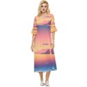 Sunset Ocean Beach Water Tropical Island Vacation 3 Double Cuff Midi Dress View1