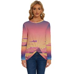 Sunset Ocean Beach Water Tropical Island Vacation 3 Long Sleeve Crew Neck Pullover Top