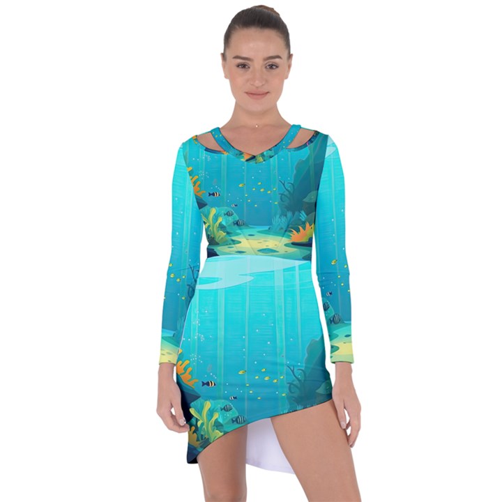 Intro Youtube Background Wallpaper Aquatic Water Asymmetric Cut-Out Shift Dress