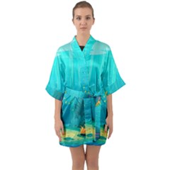 Intro Youtube Background Wallpaper Aquatic Water Half Sleeve Satin Kimono  by Pakemis