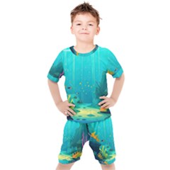 Intro Youtube Background Wallpaper Aquatic Water Kids  Tee And Shorts Set by Pakemis