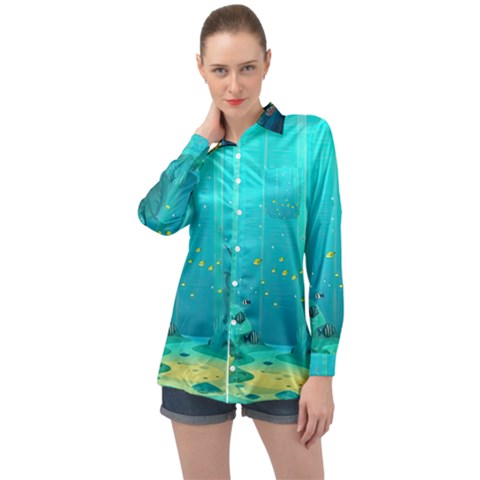 Intro Youtube Background Wallpaper Aquatic Water Long Sleeve Satin Shirt by Pakemis