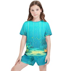 Intro Youtube Background Wallpaper Aquatic Water Kids  Tee And Sports Shorts Set by Pakemis