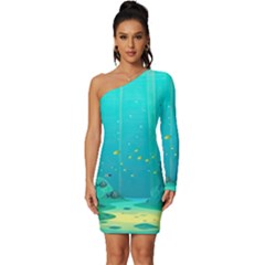 Intro Youtube Background Wallpaper Aquatic Water Long Sleeve One Shoulder Mini Dress by Pakemis