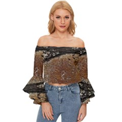 Rustic Charm Abstract Print Off Shoulder Flutter Bell Sleeve Top by dflcprintsclothing