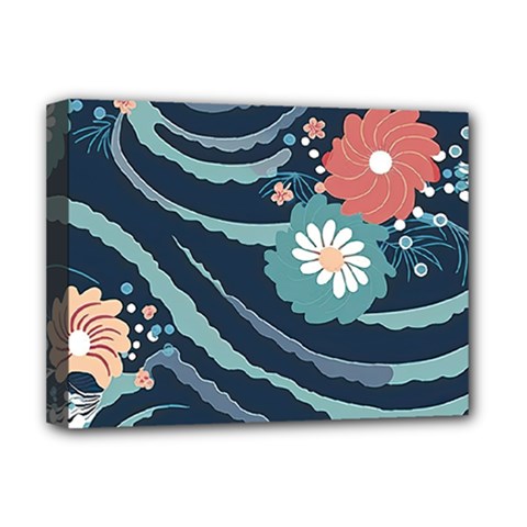 Waves Flowers Pattern Water Floral Minimalist Deluxe Canvas 16  X 12  (stretched)  by Pakemis